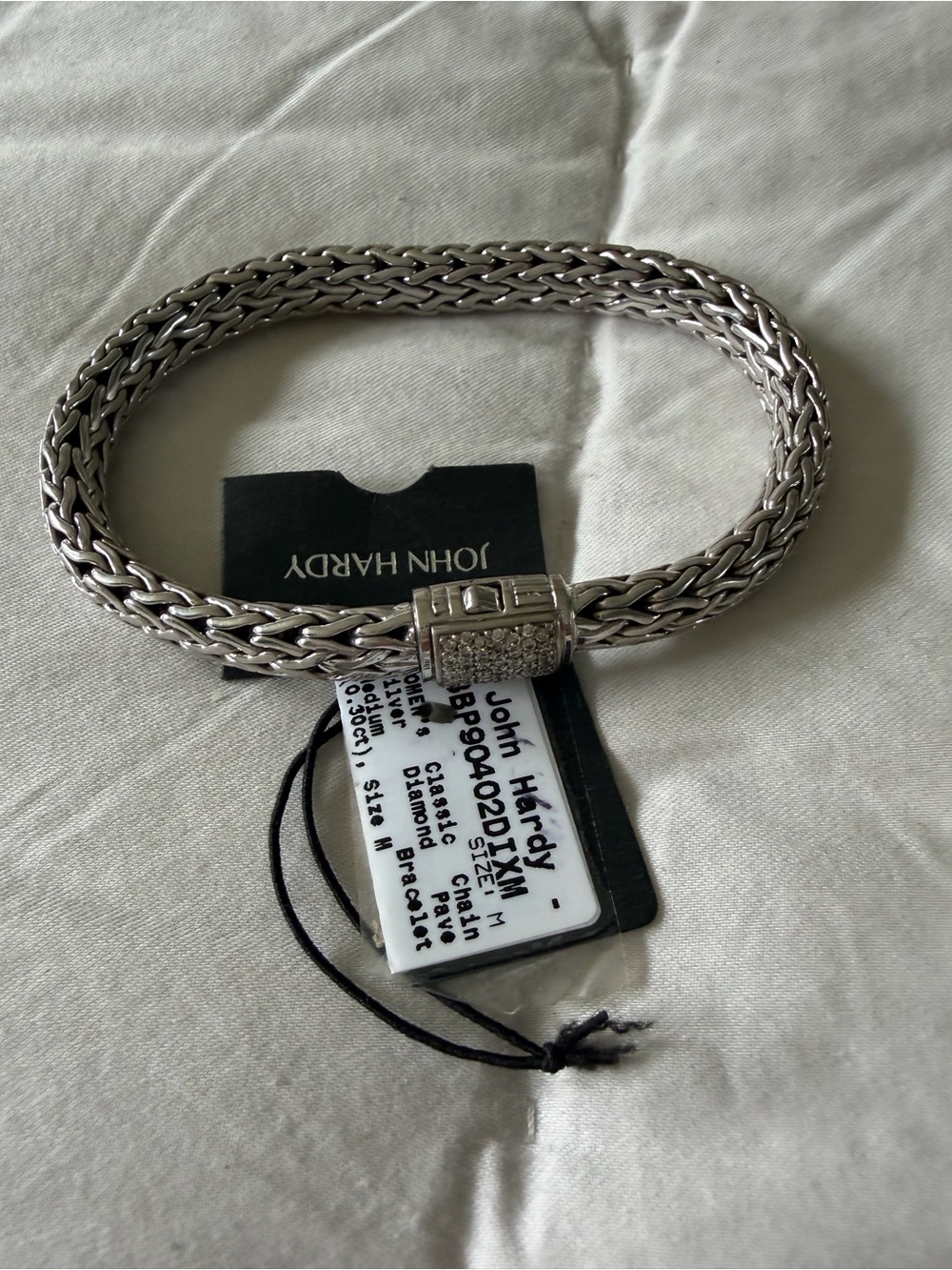 John Hardy Silver Woven Chain Bracelet with Pavé Clasp